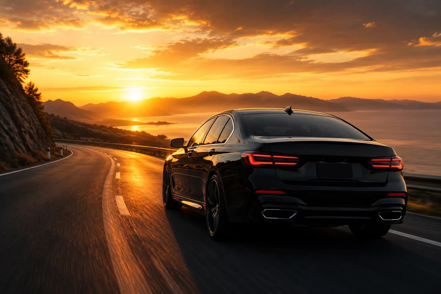 Scenic road trip golden hour background